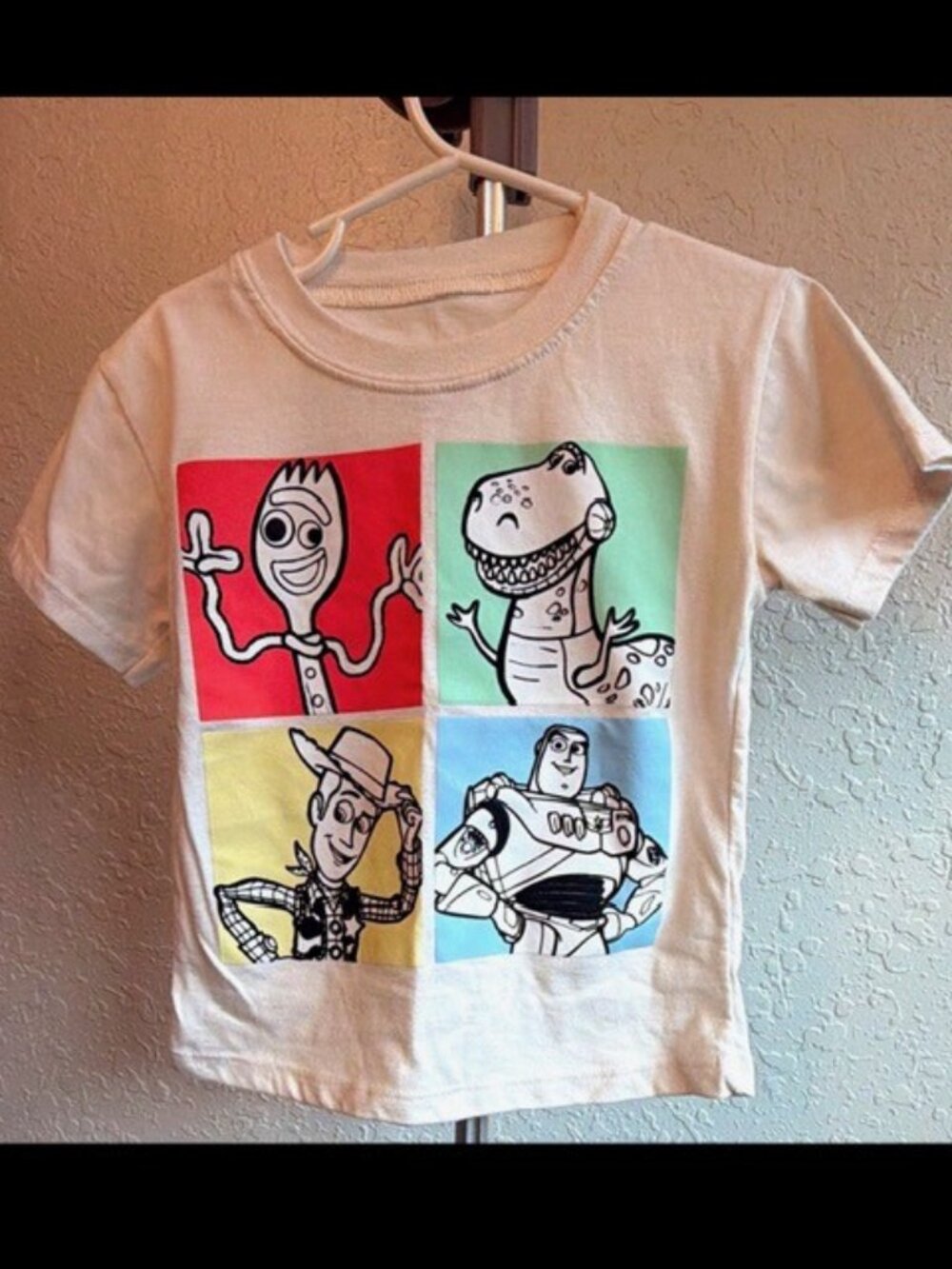 Disney Pixar Toy Story 3T White Graphic Tee Forky Rex Woody Buzz Short Sleeve
